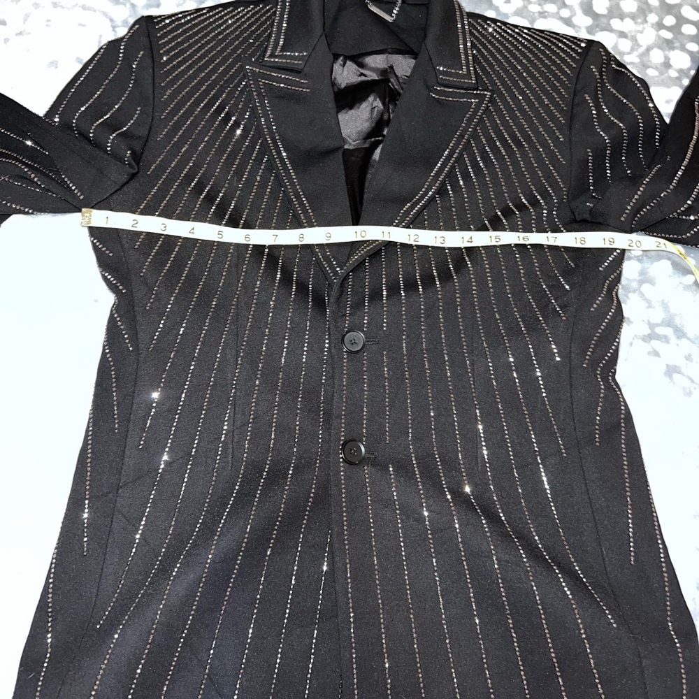 Designer Rhinestone Sequin Embellished Black Rockstar Blazer Medium - Picture 9 of 15